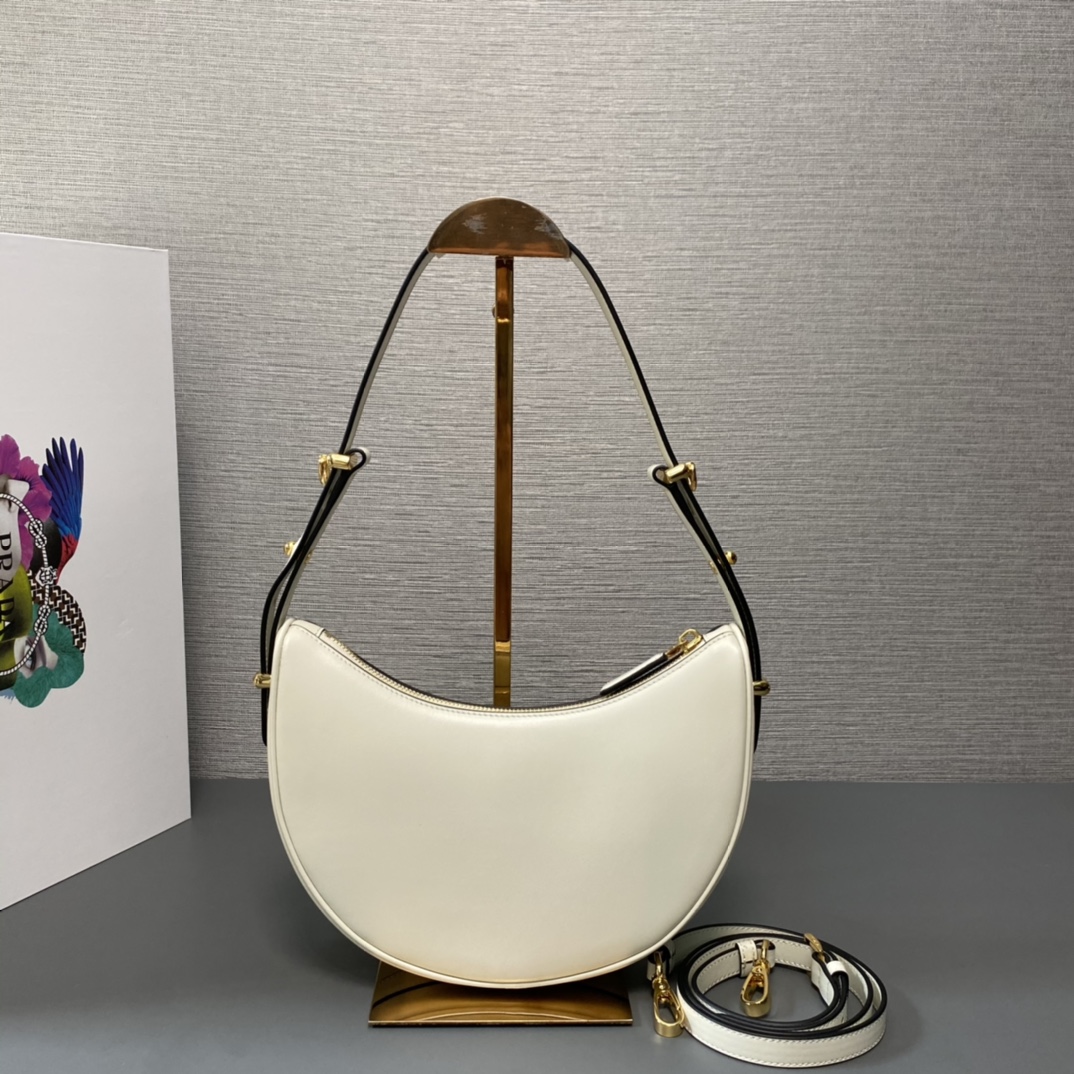 Prada Arque Leather Shoulder Bag Handbag White 1BC194